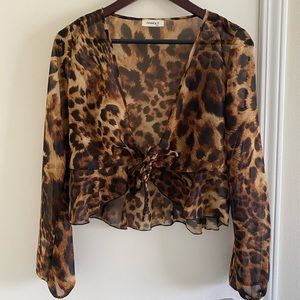 Tie front leopard shirt